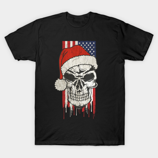 Santa Claus Skull - Stars And Stripes USA Flag